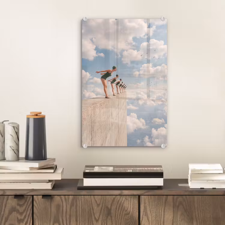 Glas schilderij - Vrouwen - Duikhouding - Wolken — 2