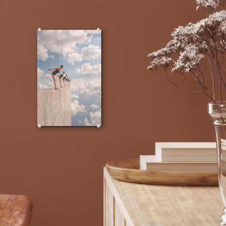 Glas schilderij - Vrouwen - Duikhouding - Wolken — 6