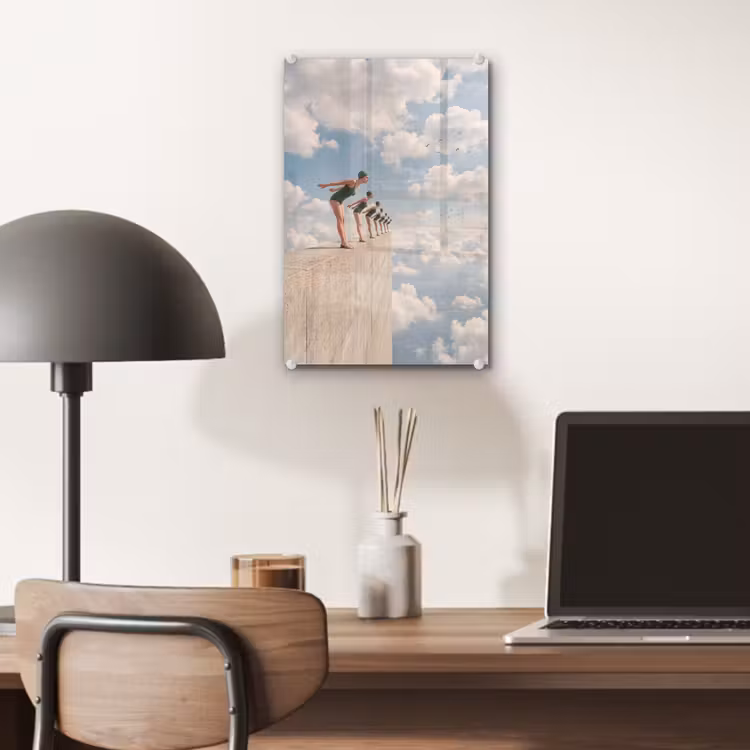Glas schilderij - Vrouwen - Duikhouding - Wolken — 7