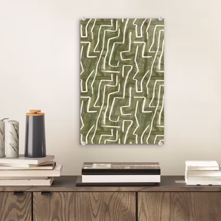Glas schilderij - Groen - Abstract - Penseelstreken - Patroon — 2