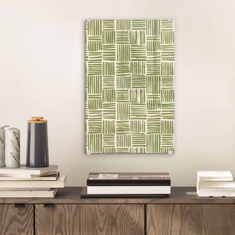 Glas schilderij - Saliegroen - Blokken - Handgetekend - Patroon — 2