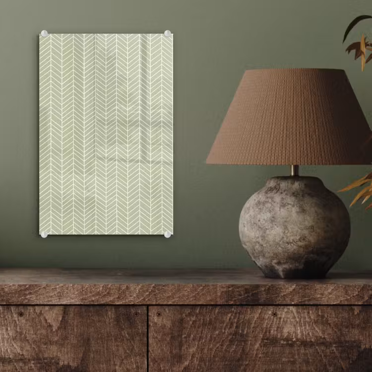 Glas schilderij - Saliegroen - Visgraat - Geometrisch - Patroon — 4