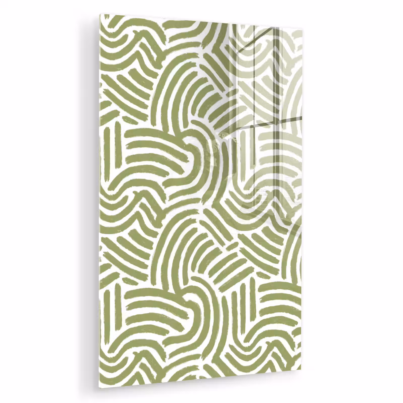 Glas schilderij - Saliegroen - Abstract - Bogen - Handgetekend - Patroon — 1