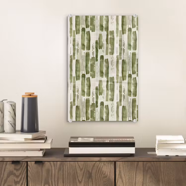 Glas schilderij - Groen - Abstract - Penseelstreken - Linnen - Patroon — 2