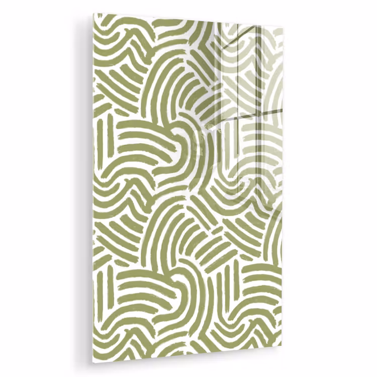 Glas schilderij - Saliegroen - Abstract - Bogen - Handgetekend - Patroon — 1