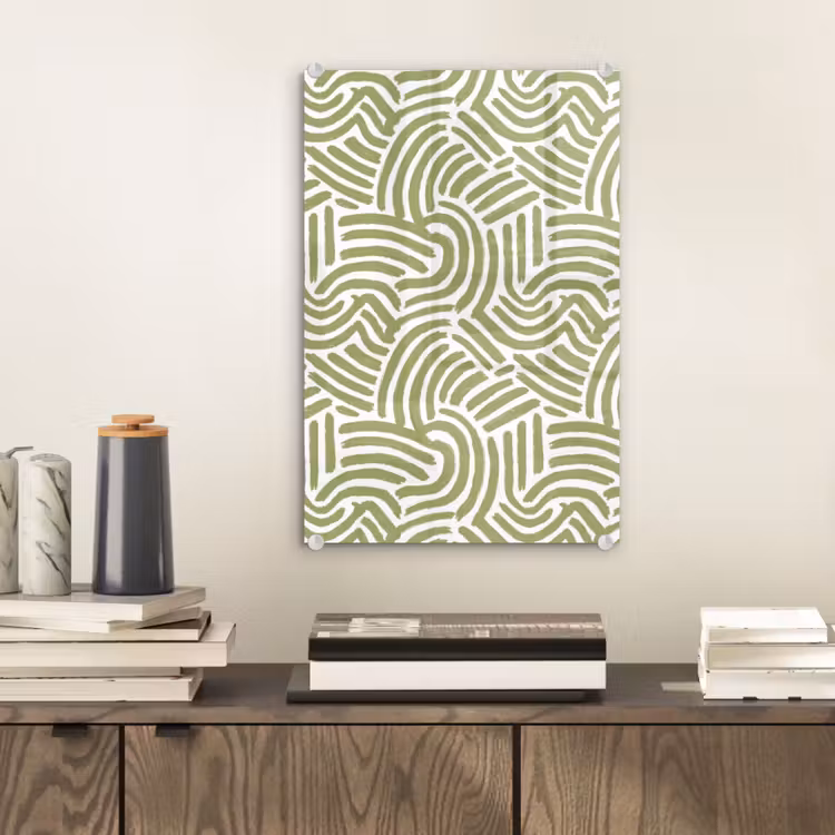 Glas schilderij - Saliegroen - Abstract - Bogen - Handgetekend - Patroon — 2