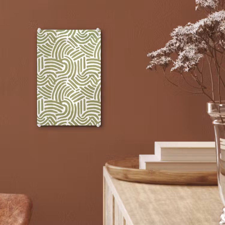 Glas schilderij - Saliegroen - Abstract - Bogen - Handgetekend - Patroon — 6