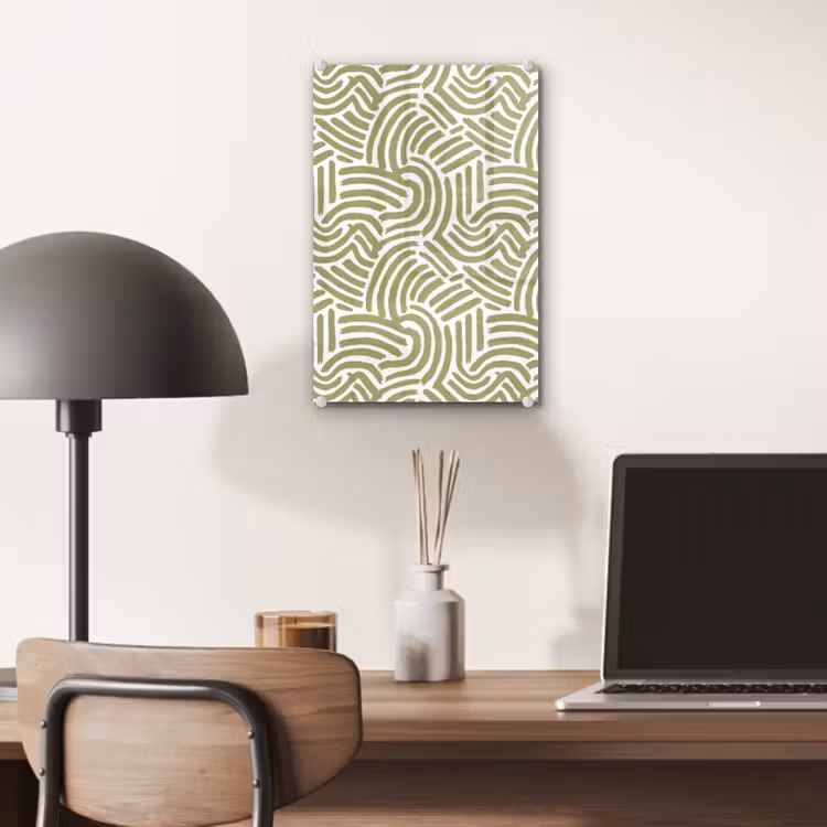 Glas schilderij - Saliegroen - Abstract - Bogen - Handgetekend - Patroon — 7