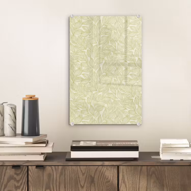 Glas schilderij - Saliegroen - Botanisch - Bladeren - Handgetekend - Patroon — 2