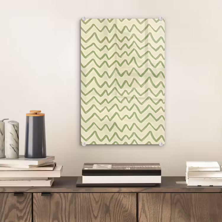 Glas schilderij - Saliegroen - Zigzag - Handgetekend - Patroon — 2
