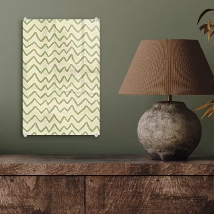 Glas schilderij - Saliegroen - Zigzag - Handgetekend - Patroon — 4
