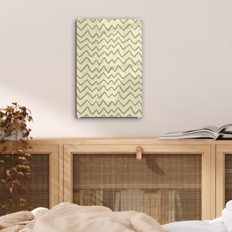 Glas schilderij - Saliegroen - Zigzag - Handgetekend - Patroon — 5