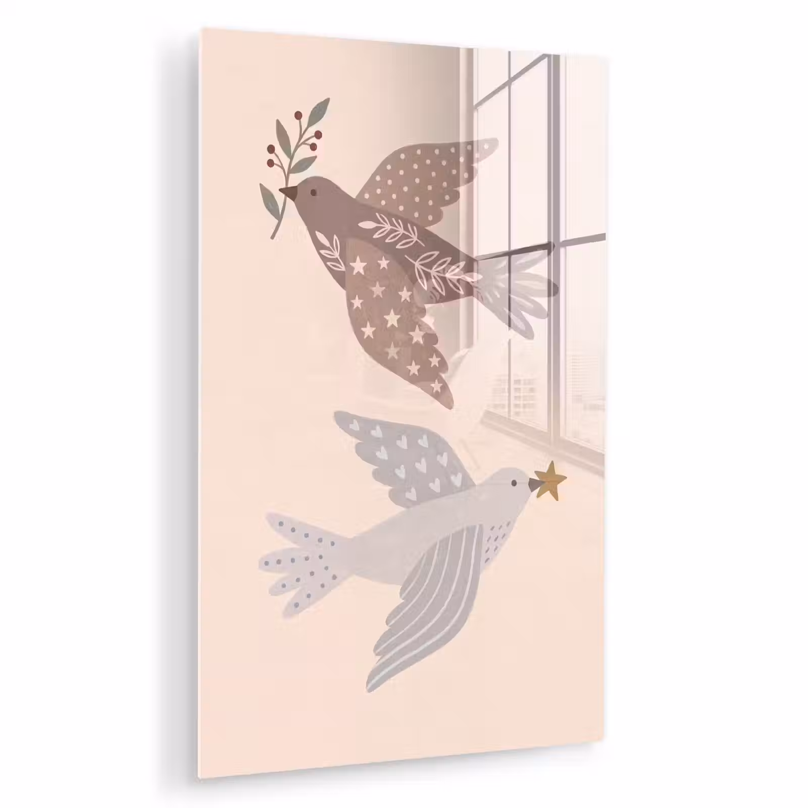 Glas schilderij - Vogel - Bessen - Natuur - Modern - Beige — 1