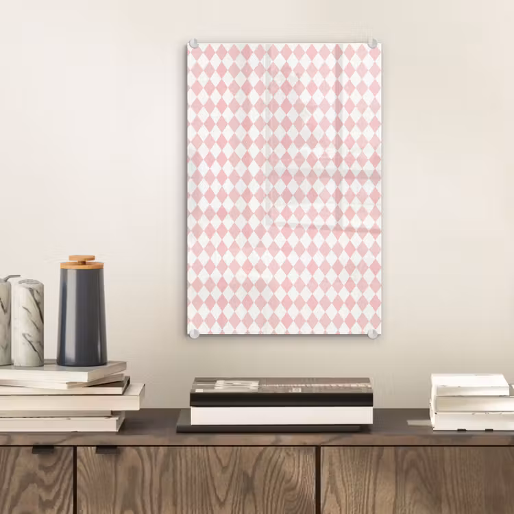 Glas schilderij - Lichtroze - Ruiten - Geometrisch - Patroon — 2