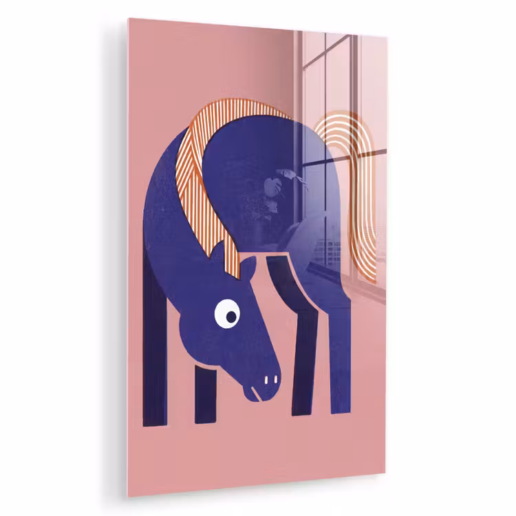 Glas schilderij - Paard - Abstract - Dieren - Modern - Blauw — 1