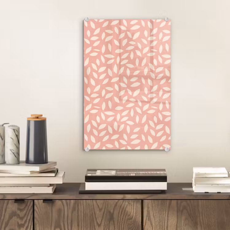 Glas schilderij - Roze - Bladeren - Speels - Patroon — 2