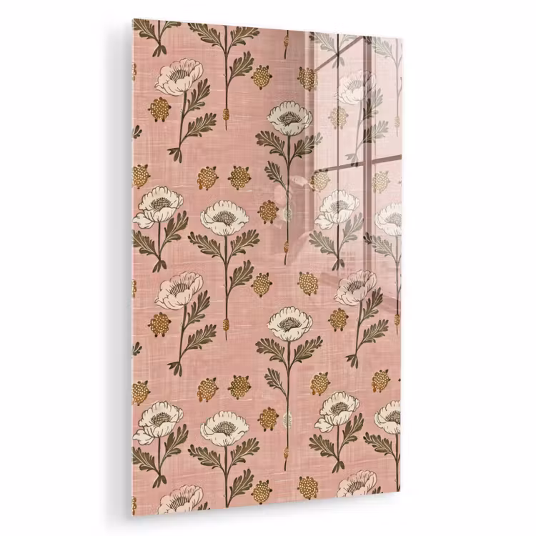 Glas schilderij - Roze - Bloemen - Vintage - Textuur — 1