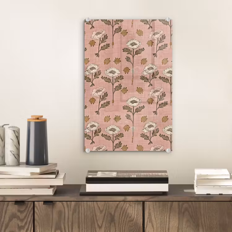 Glas schilderij - Roze - Bloemen - Vintage - Textuur — 2