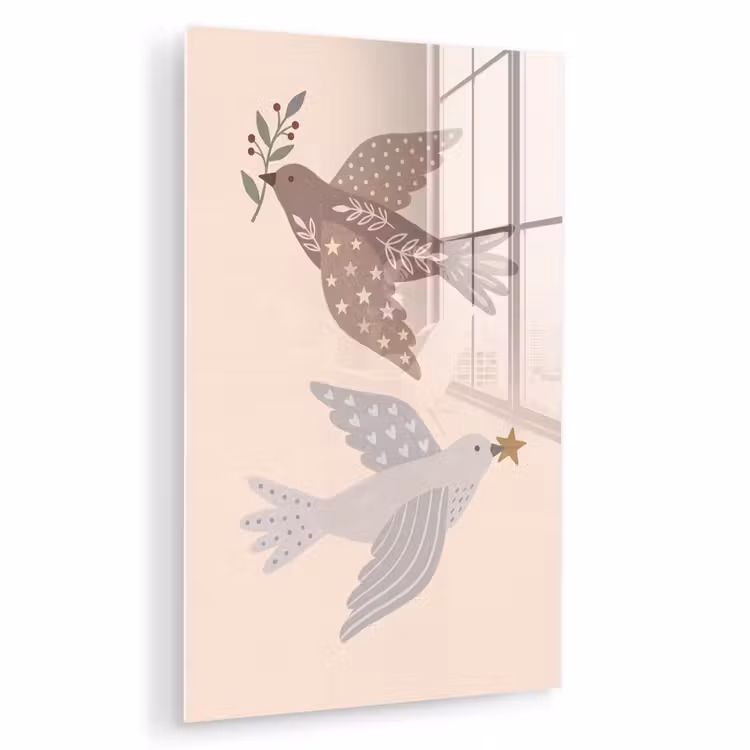 Glas schilderij - Vogel - Bessen - Natuur - Modern - Beige — 1
