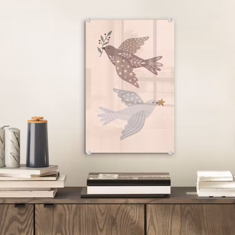 Glas schilderij - Vogel - Bessen - Natuur - Modern - Beige — 2