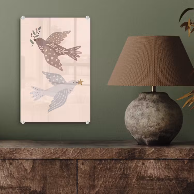 Glas schilderij - Vogel - Bessen - Natuur - Modern - Beige — 4