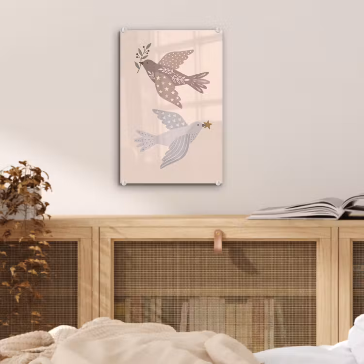 Glas schilderij - Vogel - Bessen - Natuur - Modern - Beige — 5
