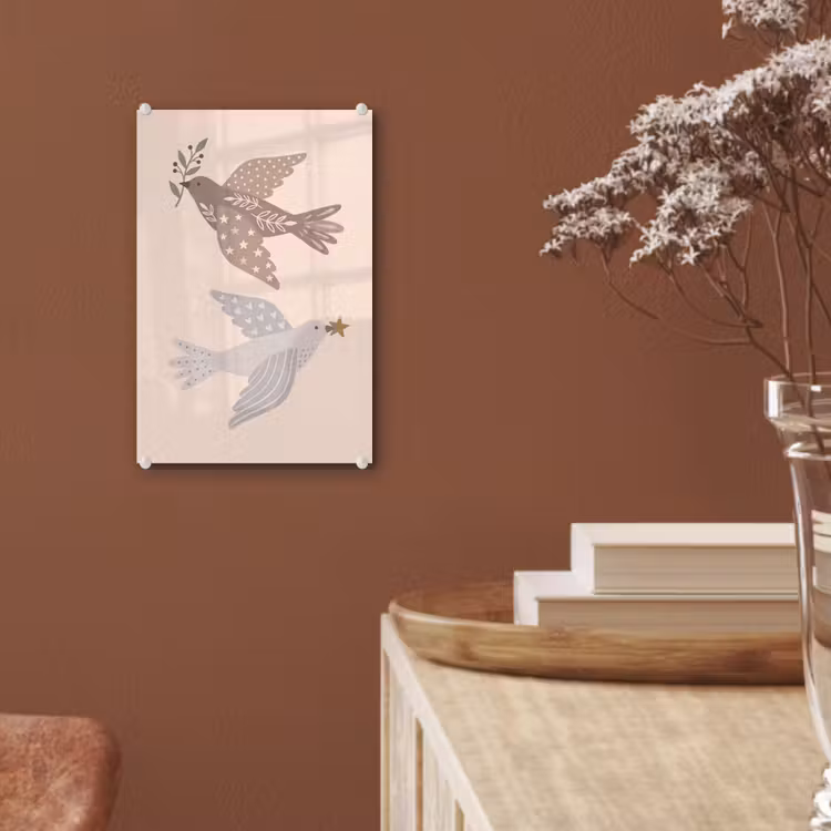 Glas schilderij - Vogel - Bessen - Natuur - Modern - Beige — 6