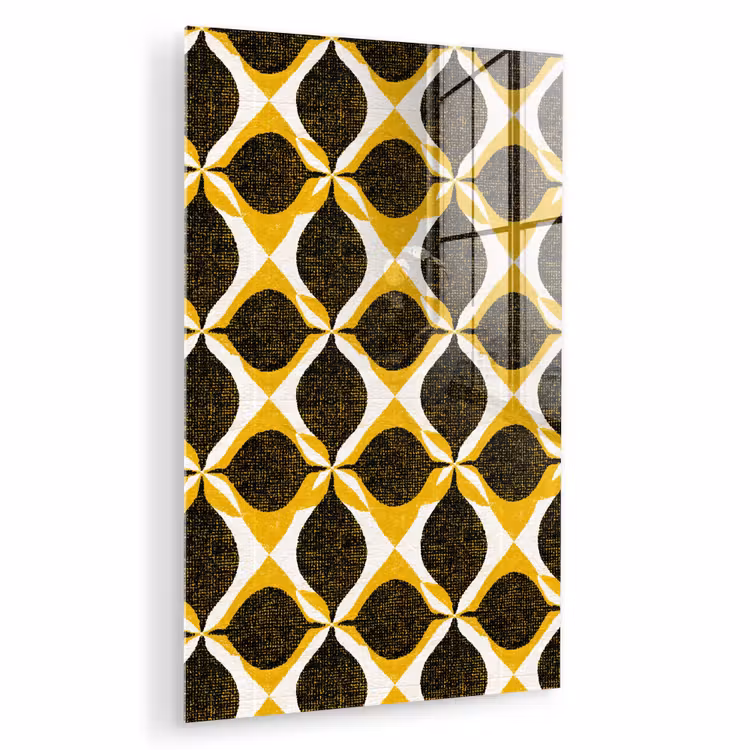 Glas schilderij - Geel - Zwart - Geometrisch - Retro - Textuur — 1