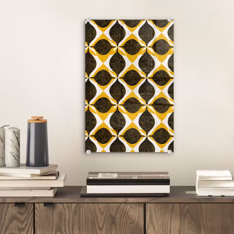 Glas schilderij - Geel - Zwart - Geometrisch - Retro - Textuur — 2