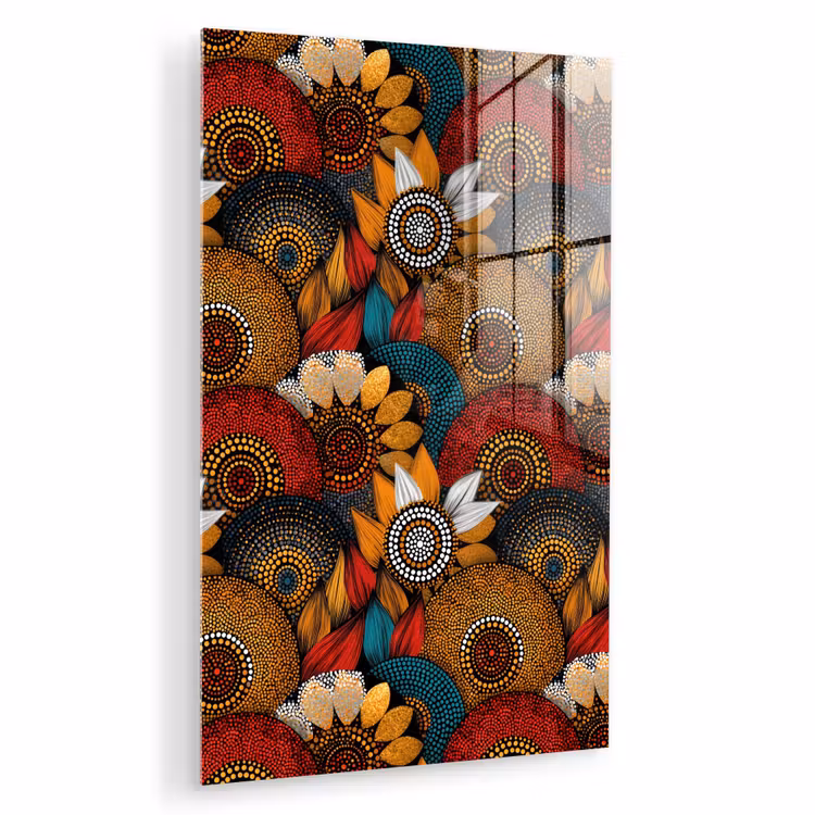 Glas schilderij - Kleurrijk - Aboriginal - Dot Painting - Botanisch - Patroon — 1