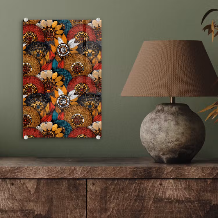 Glas schilderij - Kleurrijk - Aboriginal - Dot Painting - Botanisch - Patroon — 4