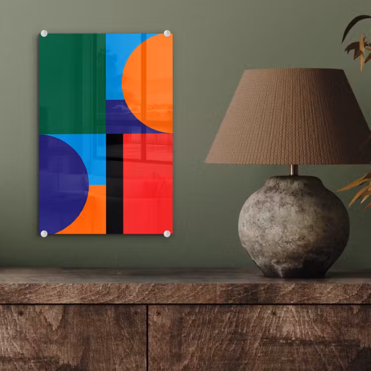 Glas schilderij - Geometrisch - Abstract - Vormen - Kleurrijk - Modern — 4