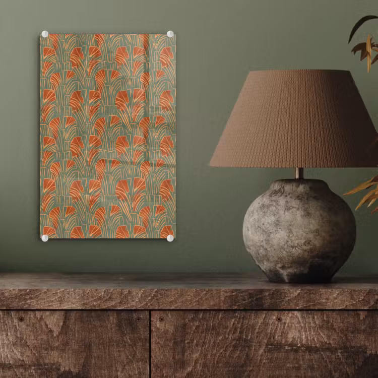 Glas schilderij - Groen - Terracotta - Deco - Waaiers — 4