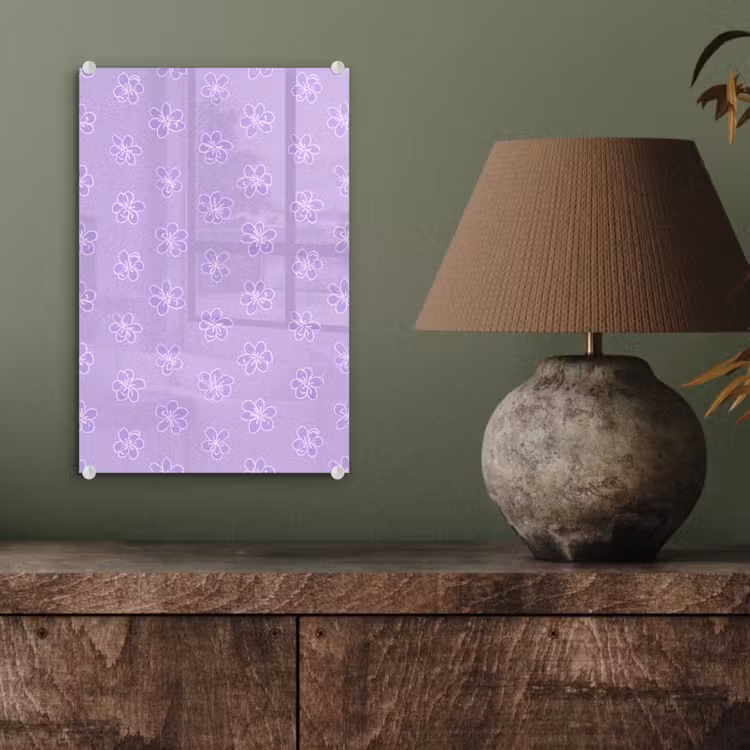 Glas schilderij - Lila - Botanisch - Bloemen - Handgetekend - Patroon — 4