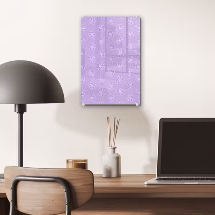 Glas schilderij - Lila - Botanisch - Bloemen - Handgetekend - Patroon — 7
