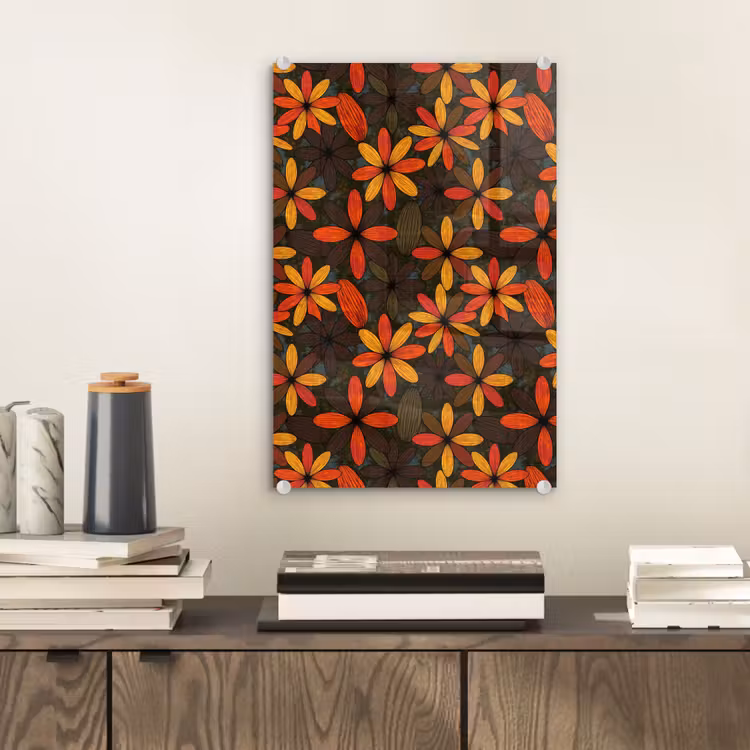 Glas schilderij - Oranje - Retro - Bloemen - Herfst — 2