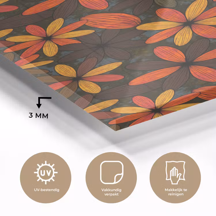 Glas schilderij - Oranje - Retro - Bloemen - Herfst — 3