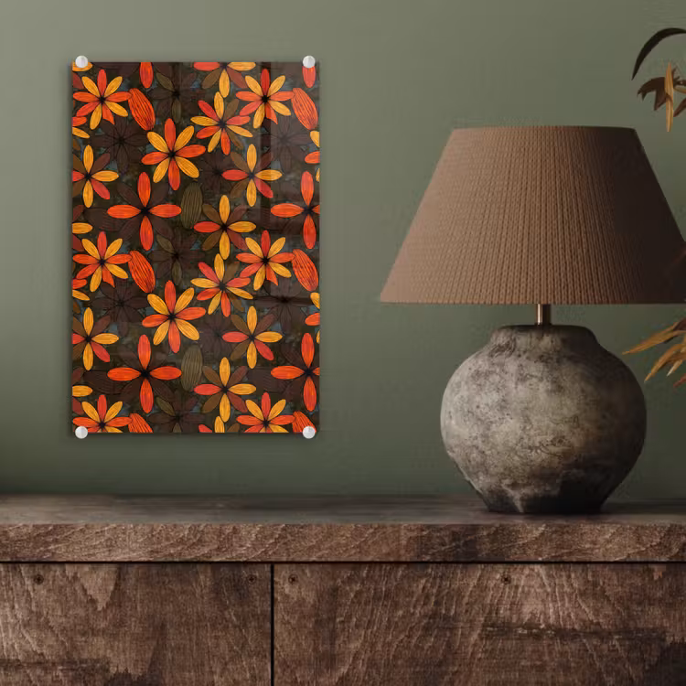 Glas schilderij - Oranje - Retro - Bloemen - Herfst — 4