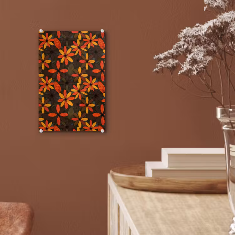 Glas schilderij - Oranje - Retro - Bloemen - Herfst — 6