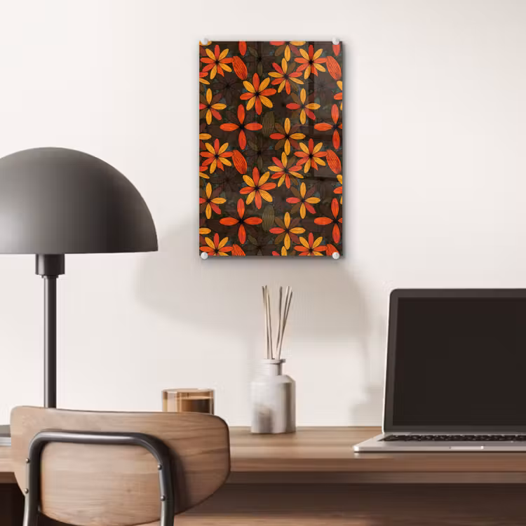 Glas schilderij - Oranje - Retro - Bloemen - Herfst — 7