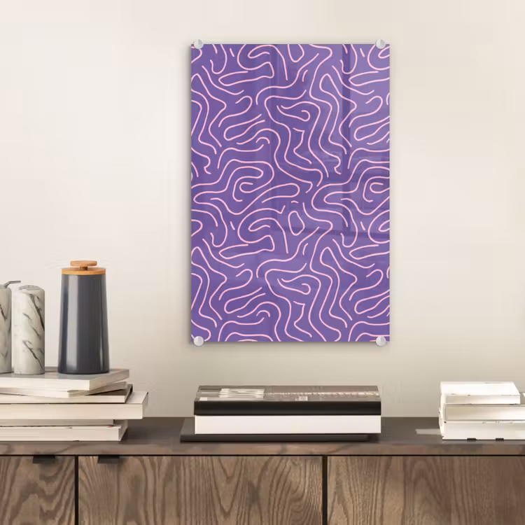 Glas schilderij - Paars - Roze - Abstract - Lijnen - Doolhof - Patroon — 2