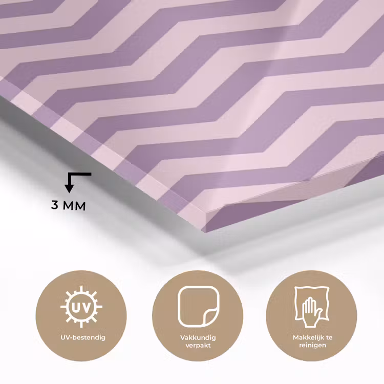 Glas schilderij - Paars - Roze - Geometrisch - Chevron - Zigzag - Patroon — 3
