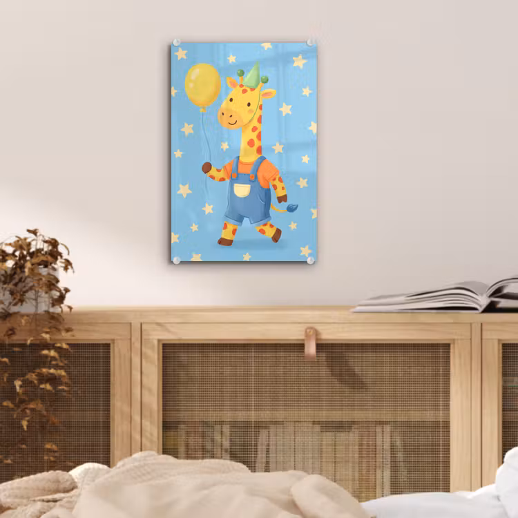 Glas schilderij - Dieren - Giraffe - Ballon - Feest - Kinderkamer — 5