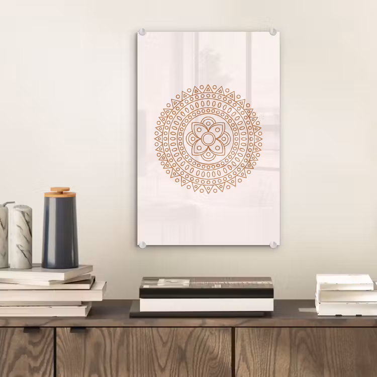 Glas schilderij - Mandala - Geometrisch - Abstract - Oosters - Bruin — 2