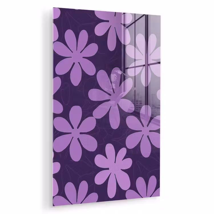 Glas schilderij - Paars - Botanisch - Bloemen - Retro - Patroon — 1