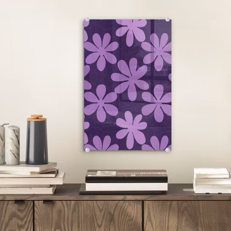 Glas schilderij - Paars - Botanisch - Bloemen - Retro - Patroon — 2