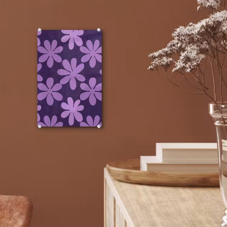 Glas schilderij - Paars - Botanisch - Bloemen - Retro - Patroon — 6