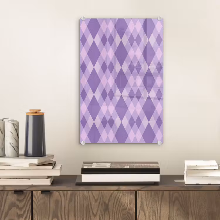 Glas schilderij - Paars - Geometrisch - Ruiten - Argyle - Patroon — 2