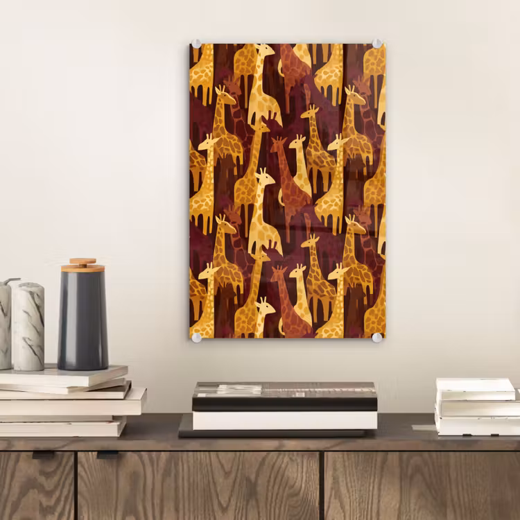 Glas schilderij - Bruin - Giraffen - Safari - Patroon — 2