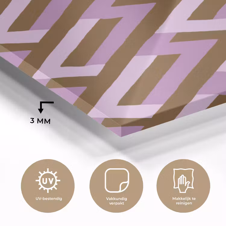 Glas schilderij - Bruin - Roze - Geometrisch - Meander - Patroon — 3